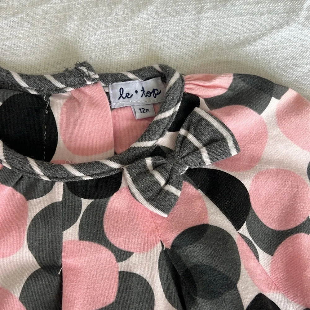 Baby Gap Heart Sweater Dress 6-12M & Le Top Polka Dot Dress 12M Bundle Blue Pink